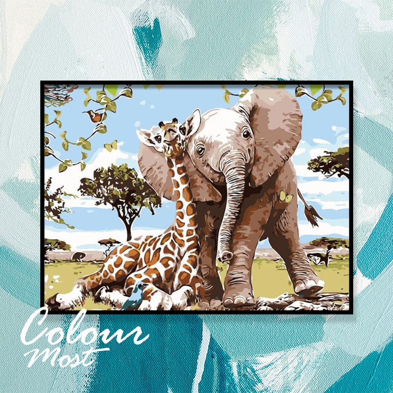 DIY Painting By Numbers - Giraffe and elephant(16"x20" / 40x50cm)