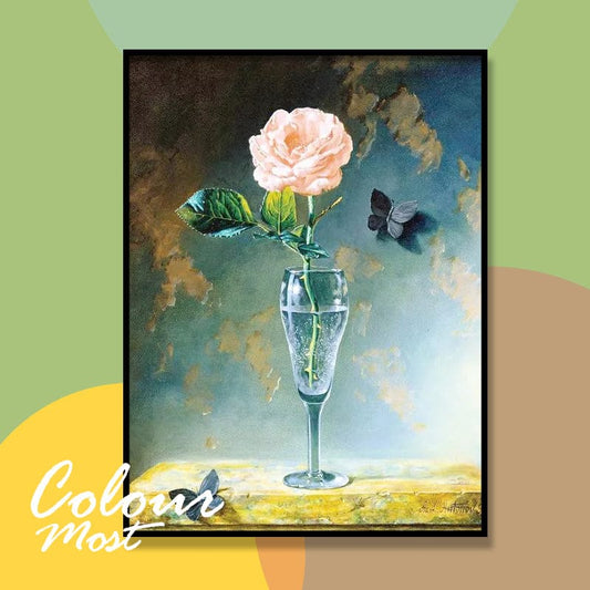 DIY Painting By Numbers - 'Whisper of Rose & Butterfly' (16"x20" / 40x50cm)