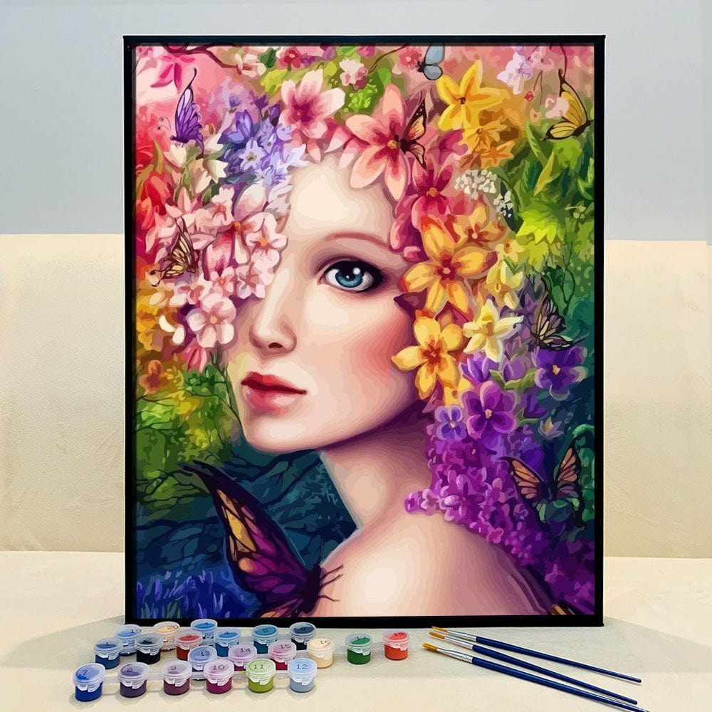 DIY Painting By Numbers -Girl With Colorful Flowers