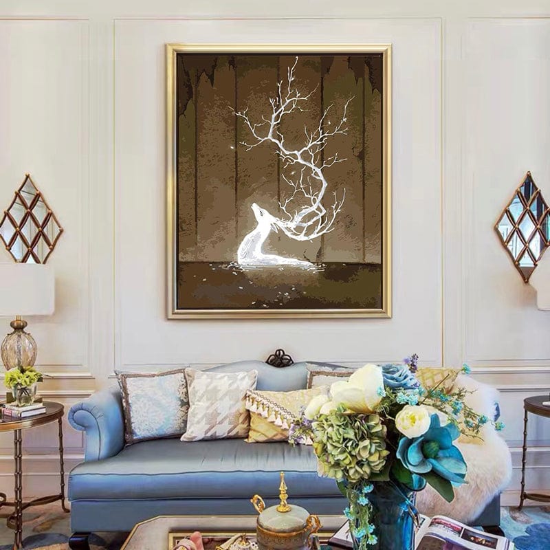 DIY Painting By Numbers -Deer in the water (16"x20" / 40x50cm)