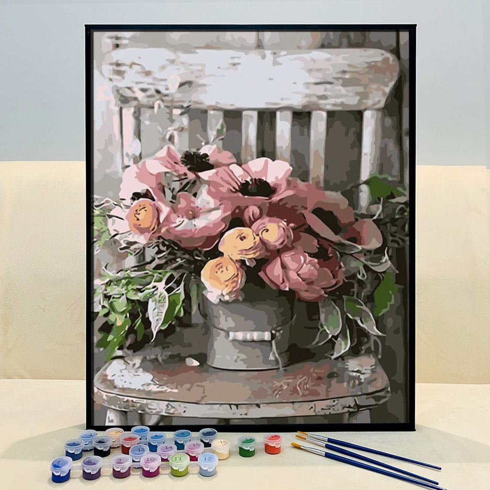 DIY Painting By Numbers - Flowers on the stool