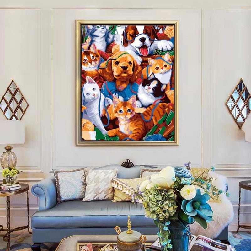 DIY Painting By Numbers - Dogs And Cats (16"x20" / 40x50cm)