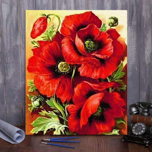 DIY Painting By Numbers - Red Flower