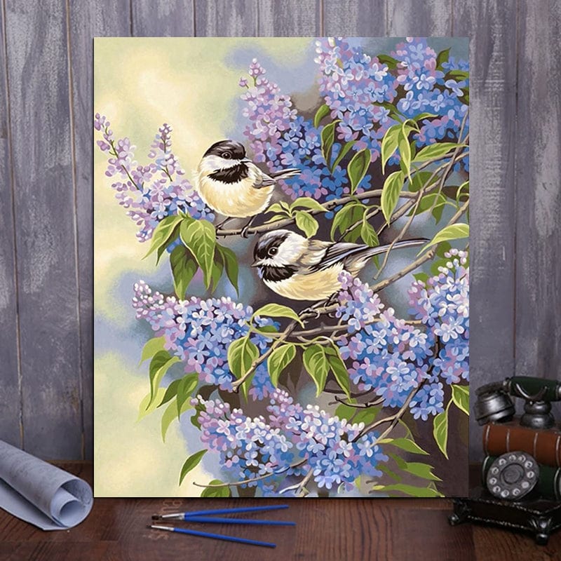 DIY Painting By Numbers -  Birds With Purple Flower(16"x20" / 40x50cm)