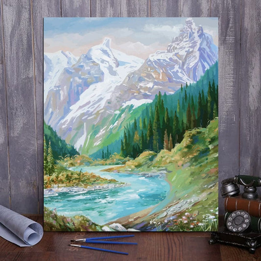 DIY Painting By Numbers - Mountains and rivers