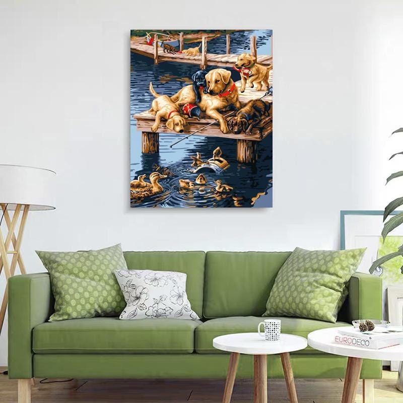 DIY Painting By Numbers - Playing Dogs (16"x20" / 40x50cm)