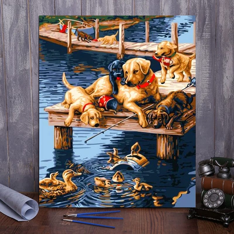 DIY Painting By Numbers - Playing Dogs (16"x20" / 40x50cm)