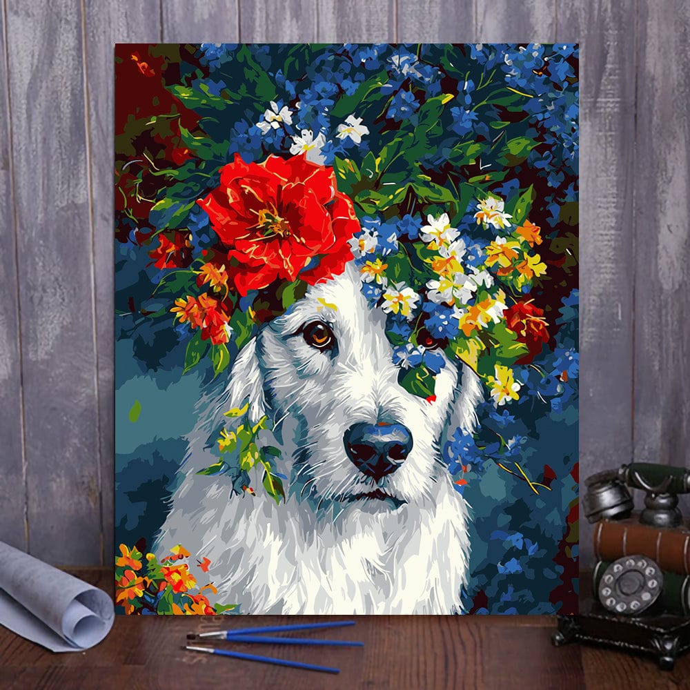 ColourMost™ DIY Painting By Numbers (EXCLUSIVE) - Dog in the flowers (16"x20")