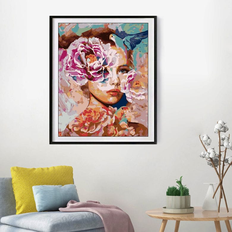 DIY Painting By Numbers -Girl with flowers (16"x20" / 40x50cm)