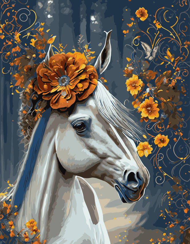 ColourMost™ DIY Painting By Numbers (EXCLUSIVE) - Horse in the flowers  (16x20) – Colourmost