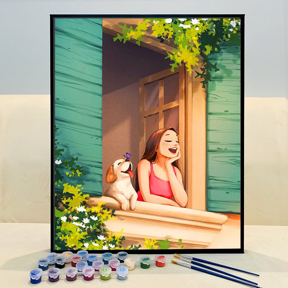 DIY Painting By Numbers -Girl and Pet (16"x20" / 40x50cm)
