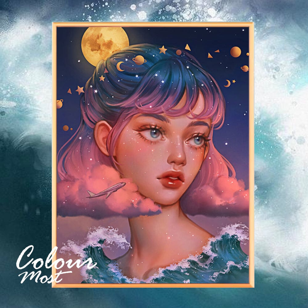 DIY Painting By Numbers - Hand drawn starry girl (16"x20" / 40x50cm)