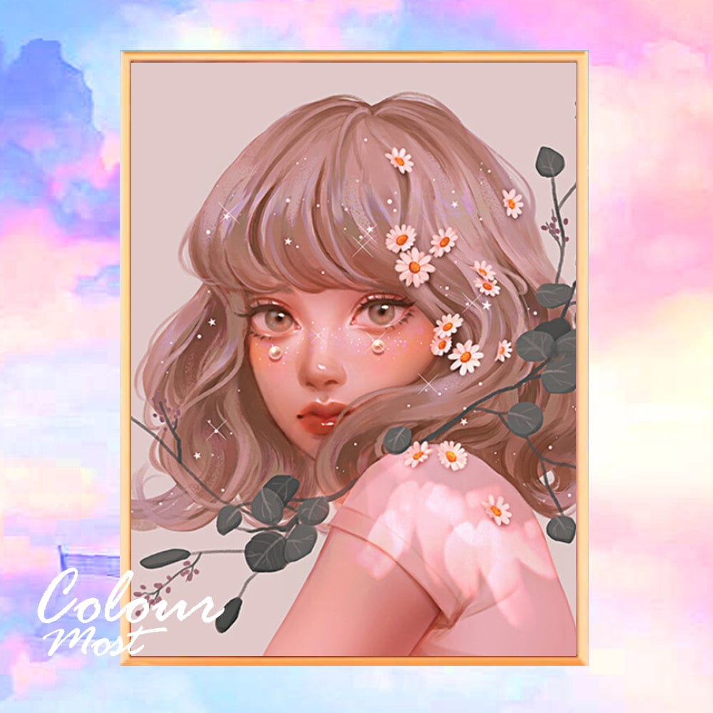 DIY Painting By Numbers - Hand drawn starry girl (16"x20" / 40x50cm)