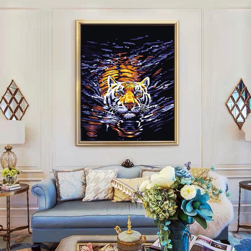 DIY Painting By Numbers - Tiger In Water(16"x20" / 40x50cm)