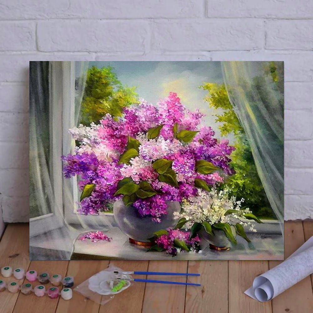 DIY Painting By Numbers - Purple flowers