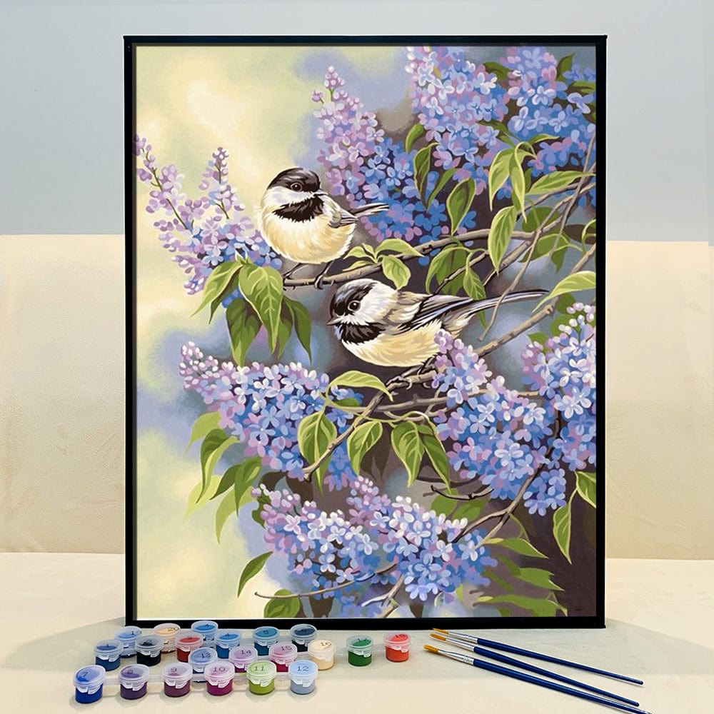 ColourMost™ DIY Painting By Numbers - 'Birds & Purple Flower' (16"x20" / 40x50cm)