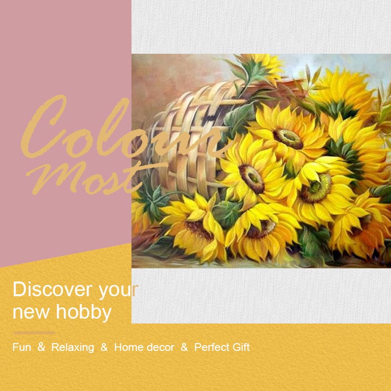 DIY Painting By Numbers - Sunflowers in a bamboo basket (16"x20" / 40x50cm)