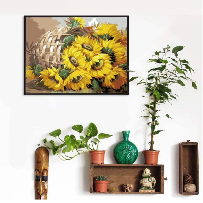 DIY Painting By Numbers - Sunflowers in a bamboo basket (16"x20" / 40x50cm)