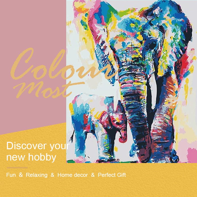 DIY Painting By Numbers -Colorful Elephants(16"x20" / 40x50cm)