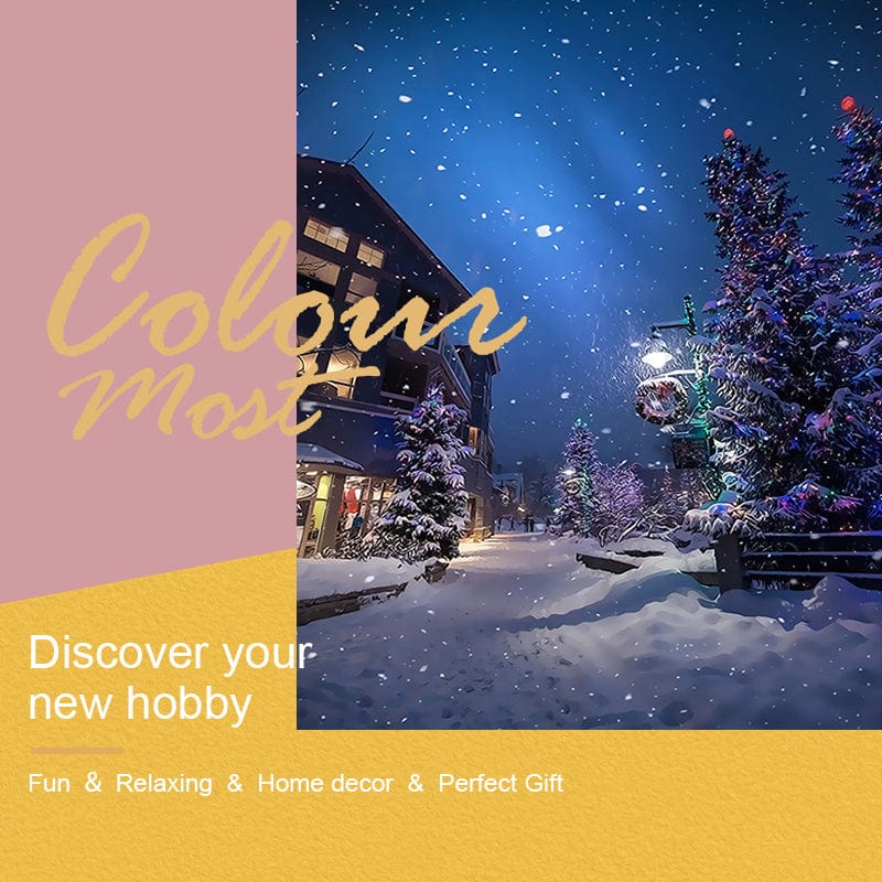 DIY Painting By Numbers - Snowy night scene (16"x20" / 40x50cm)