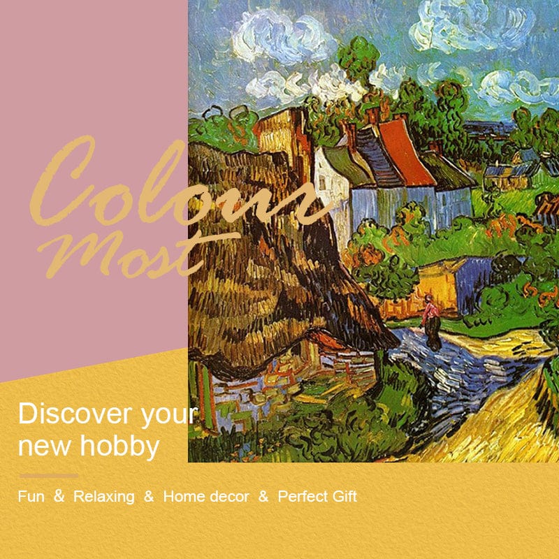 DIY Painting By Numbers -Van Gogh-Houses at Auvers(16"x20" / 40x50cm)