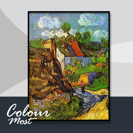 DIY Painting By Numbers -Van Gogh-Houses at Auvers(16"x20" / 40x50cm)