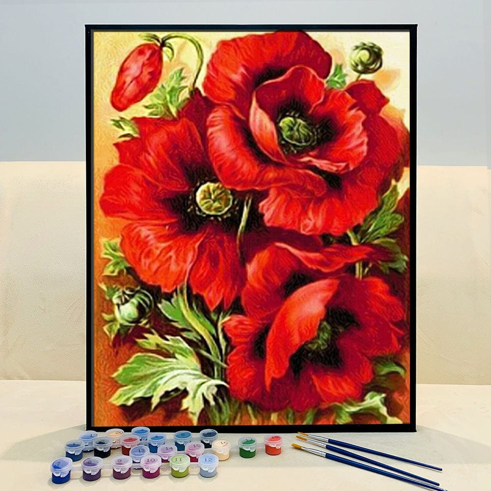 DIY Painting By Numbers - Red Flower