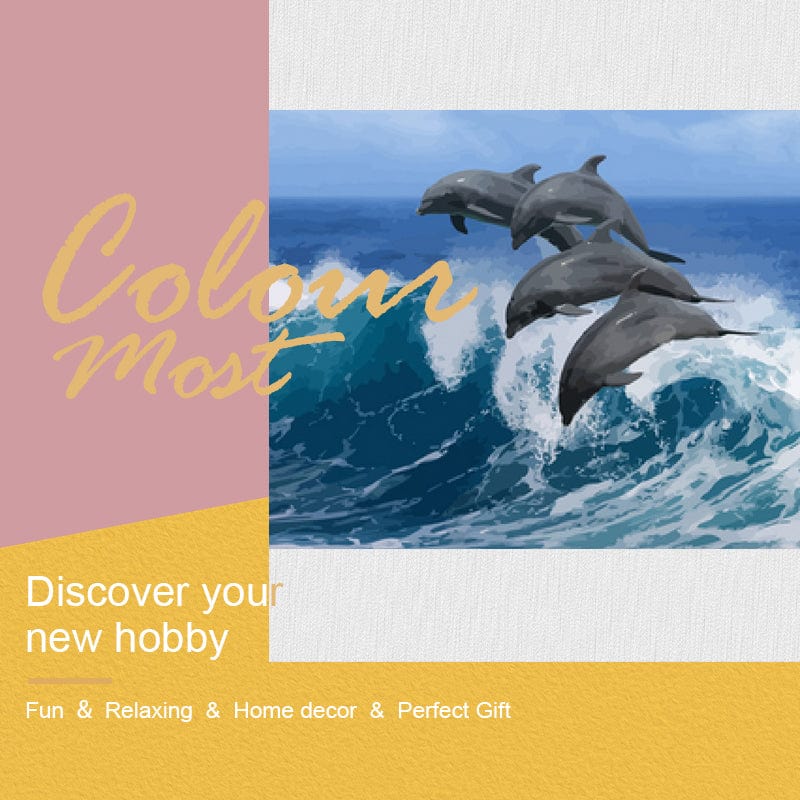 DIY Painting By Numbers -Jumping dolphins(16"x20" / 40x50cm)