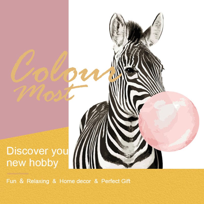 DIY Painting By Numbers - A zebra blowing bubbles (16"x20" / 40x50cm)