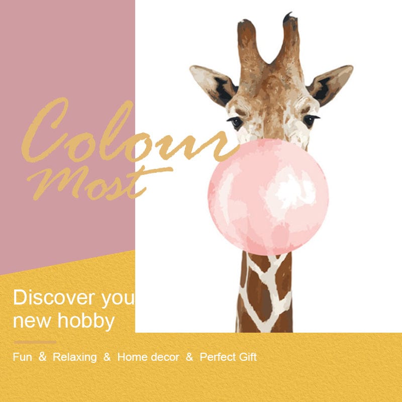 DIY Painting By Numbers - Giraffe blowing bubbles (16"x20" / 40x50cm)