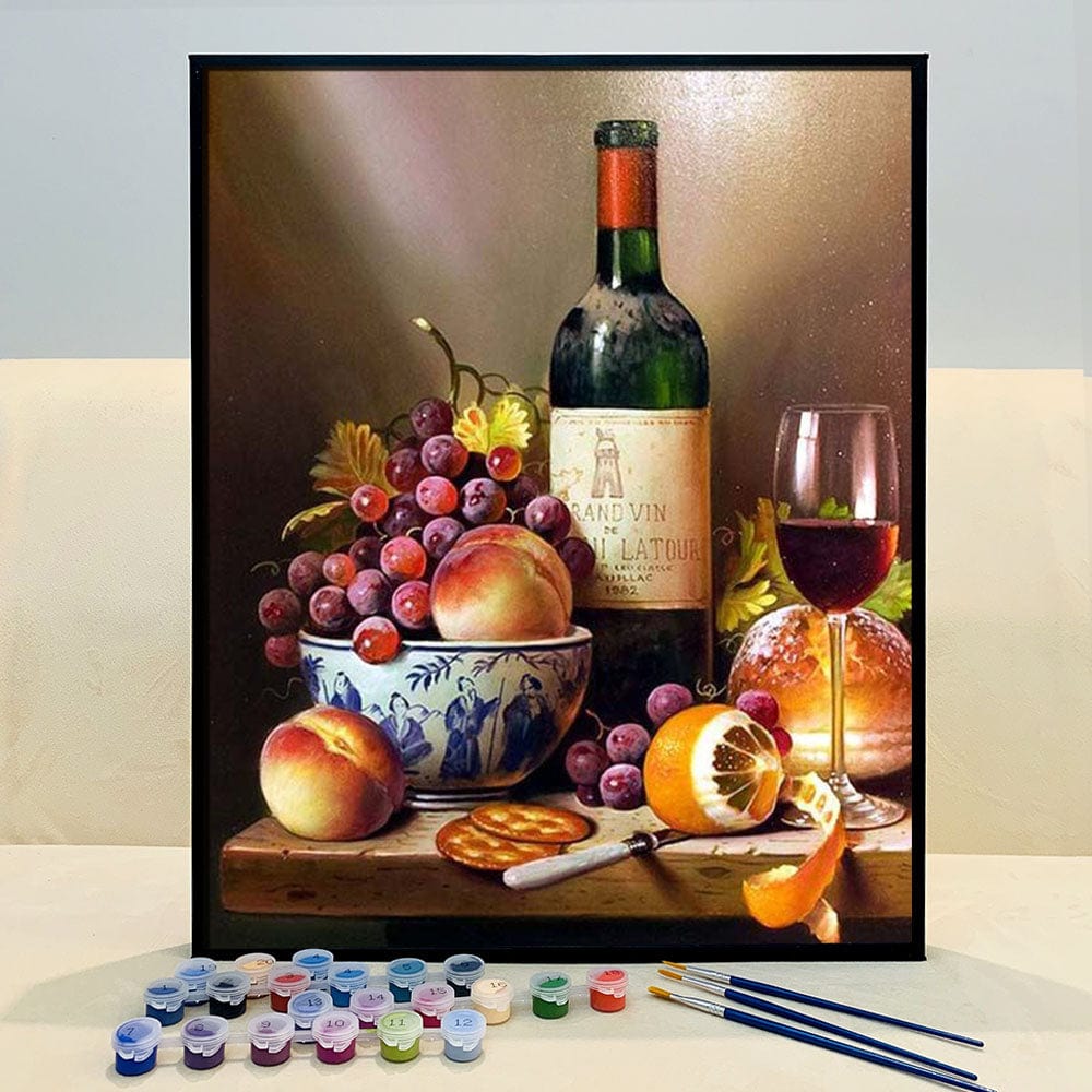 DIY Painting By Numbers - 'Red Wine & Fruit' (16"x20" / 40x50cm)