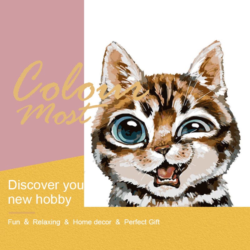 DIY Painting By Numbers - Smiling cat (16"x20" / 40x50cm)