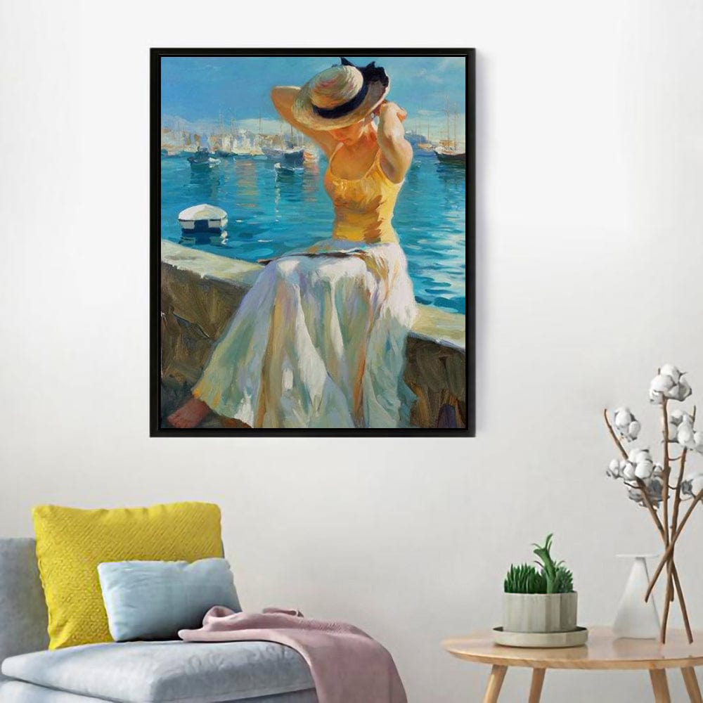 ColourMost™ DIY Painting By Numbers - 'Girl sitting by the sea' (16"x20")