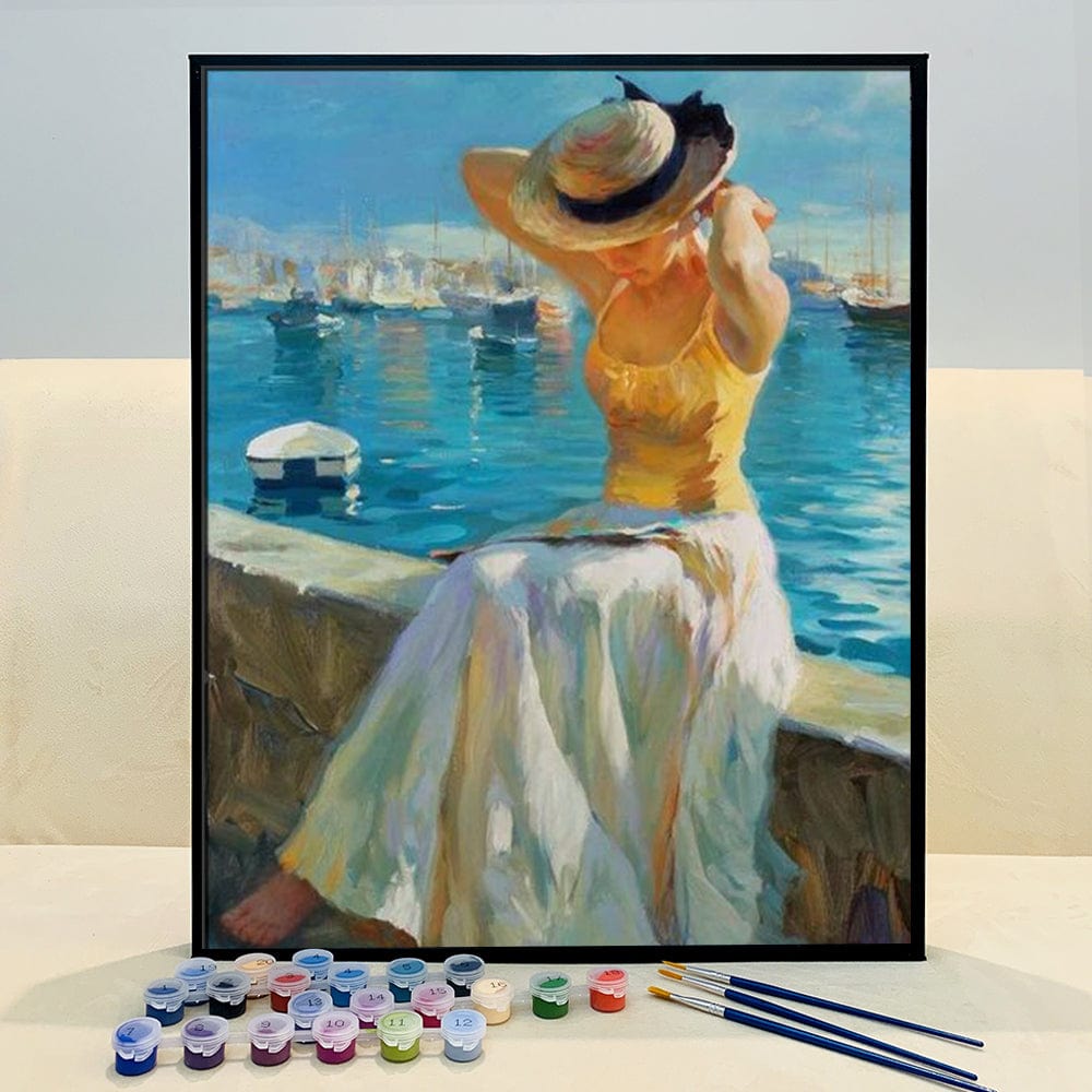 ColourMost™ DIY Painting By Numbers - 'Girl sitting by the sea' (16"x20")