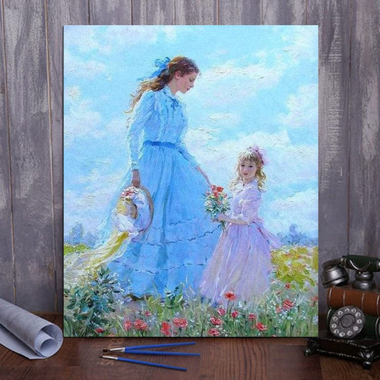 DIY Painting By Numbers - 'Mother & Daughter' (16"x20" / 40x50cm)