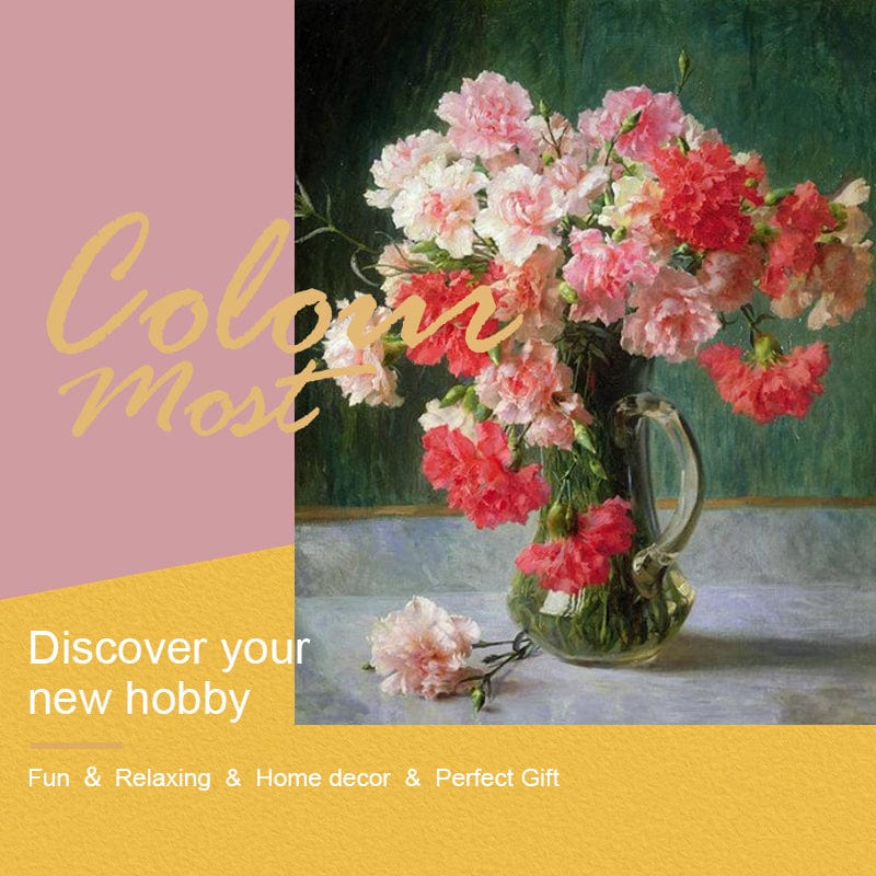 DIY Painting By Numbers -Pink and red peony flowers (16"x20" / 40x50cm)