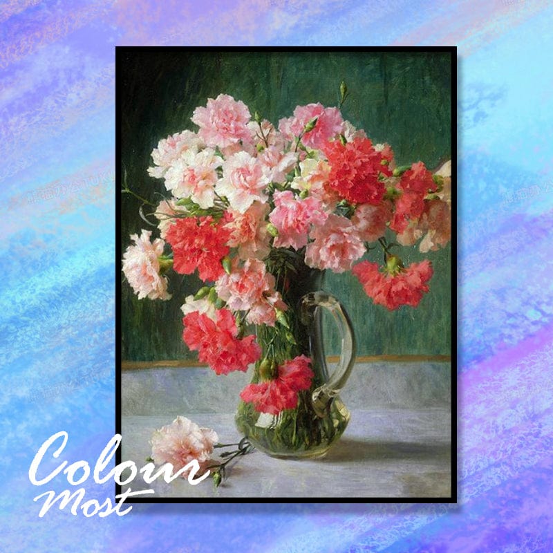 DIY Painting By Numbers -Pink and red peony flowers (16"x20" / 40x50cm)