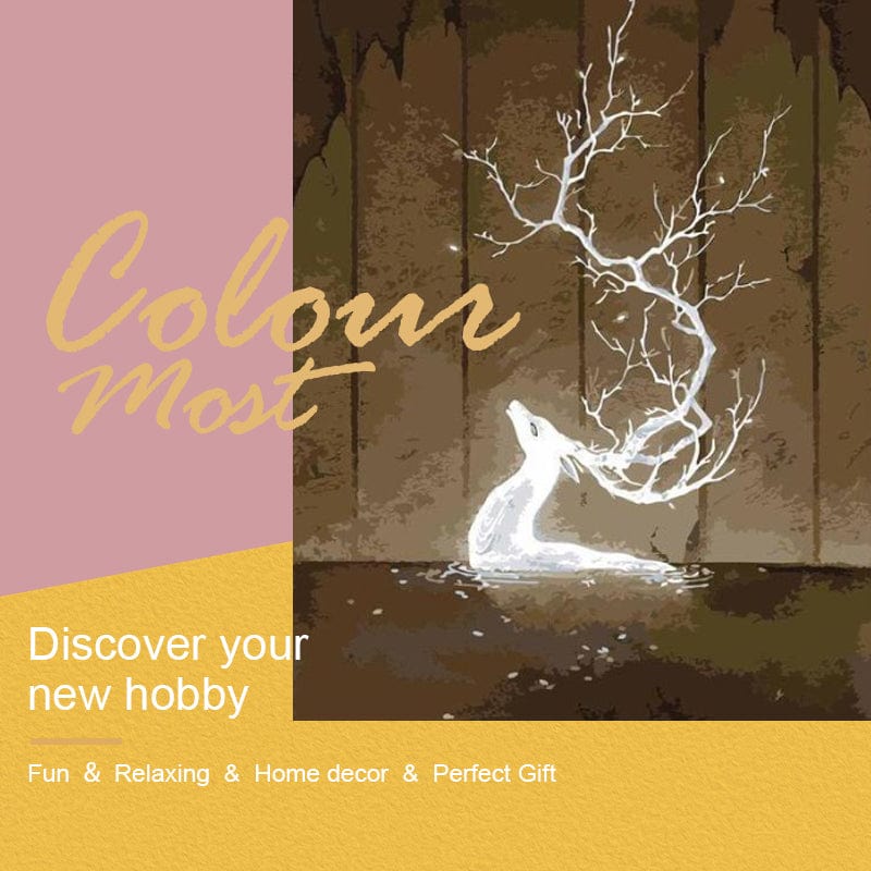 DIY Painting By Numbers -Deer in the water (16"x20" / 40x50cm)