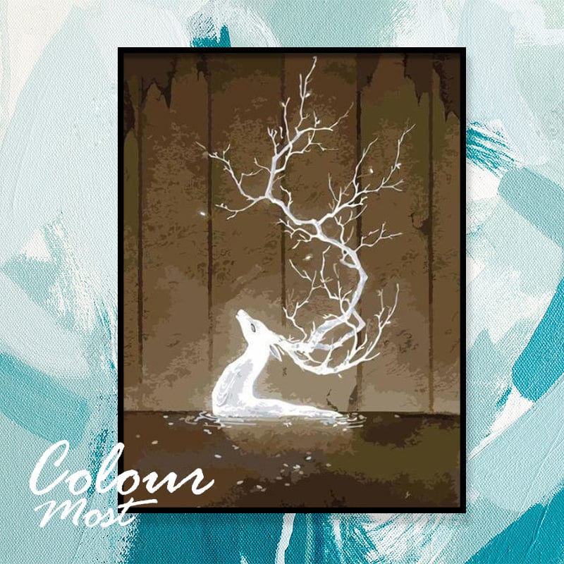 DIY Painting By Numbers -Deer in the water (16"x20" / 40x50cm)