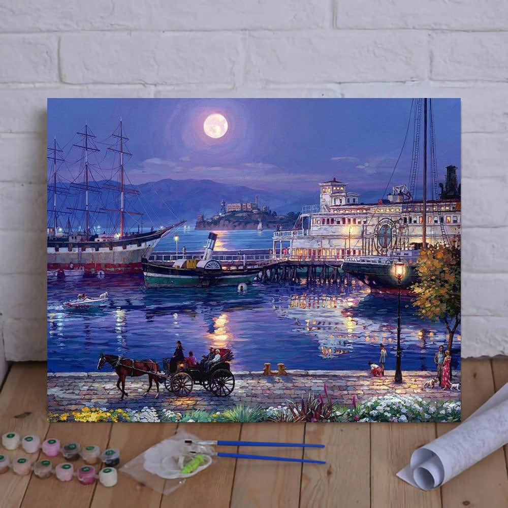 DIY Painting By Numbers -night view by the sea
