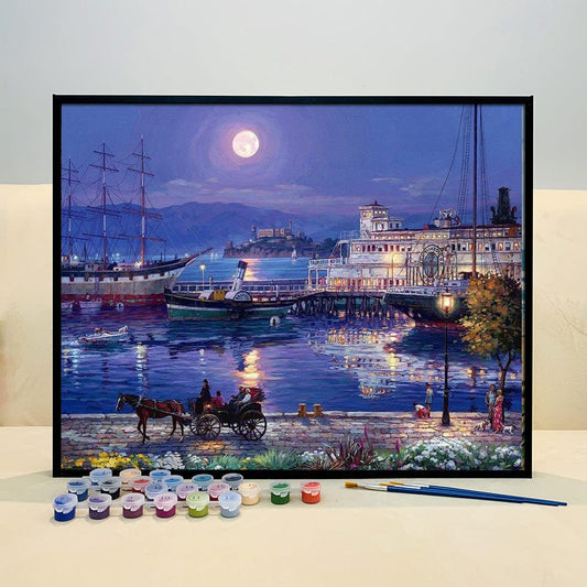 DIY Painting By Numbers -night view by the sea