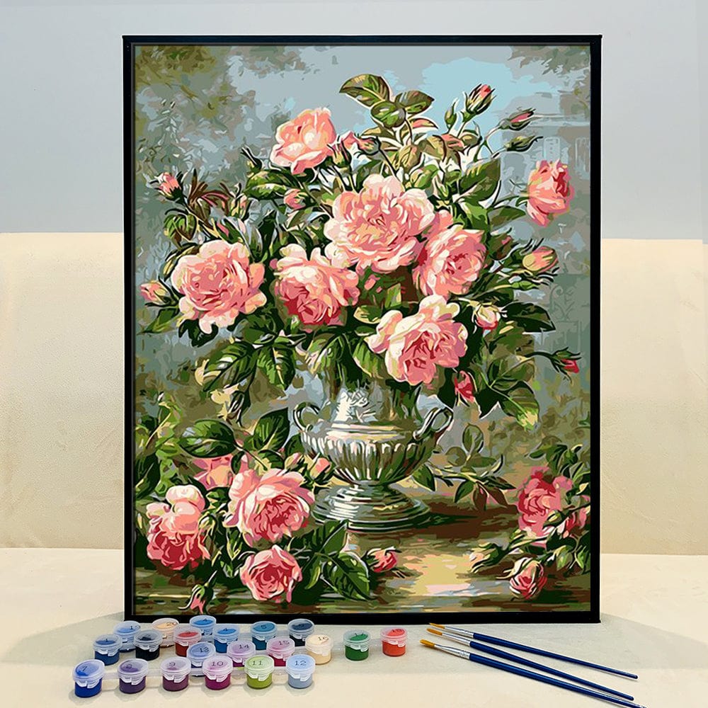 DIY Painting By Numbers - Pink rose flowers