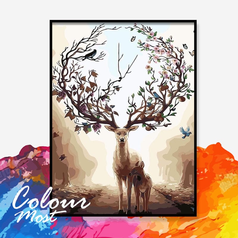 DIY Painting By Numbers - Forest deer (16"x20" / 40x50cm)
