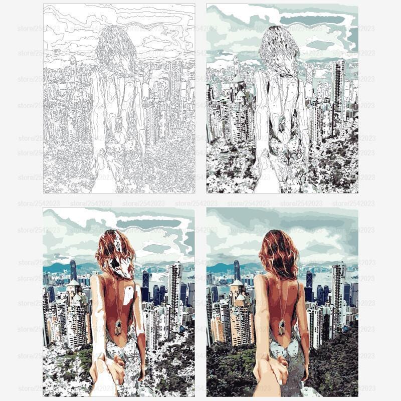 ColourMost™ DIY Painting By Numbers - Couple in Hong Kong (16"x20")