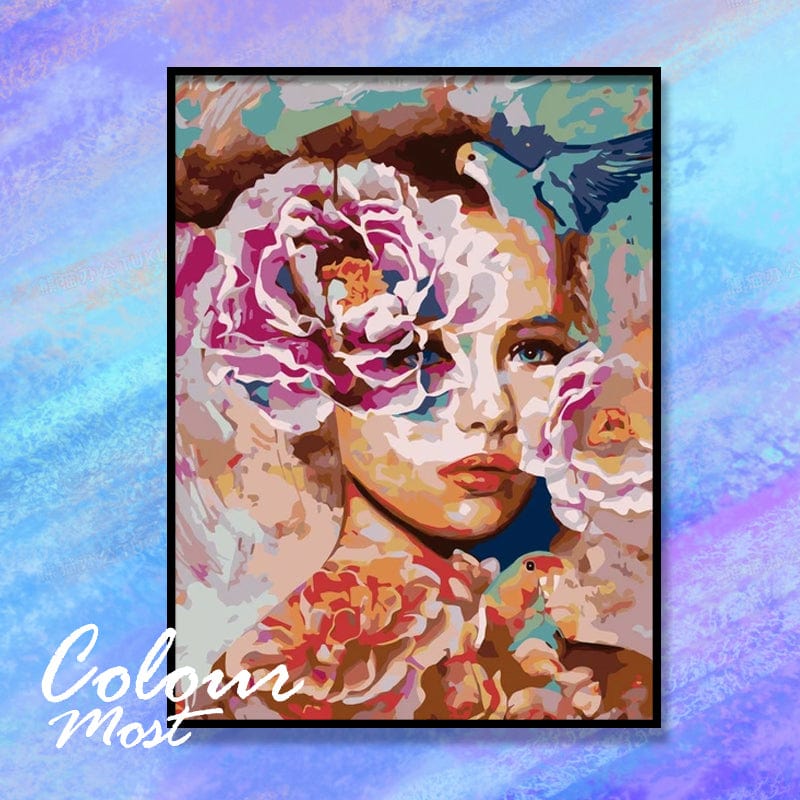 DIY Painting By Numbers -Girl with flowers (16"x20" / 40x50cm)