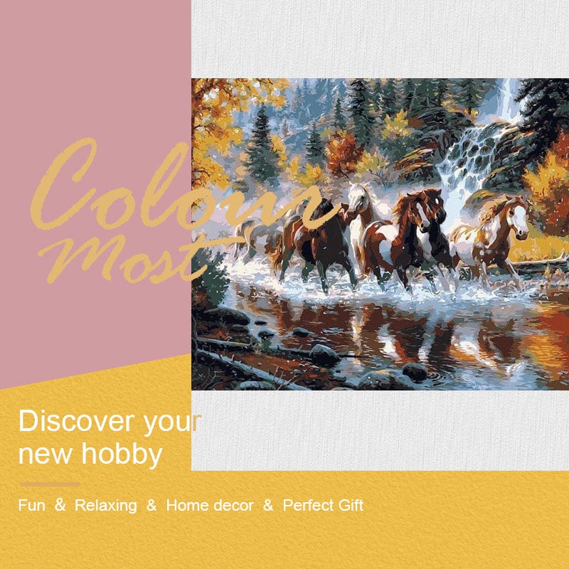 DIY Painting By Numbers - Running Horses (16"x20" / 40x50cm)