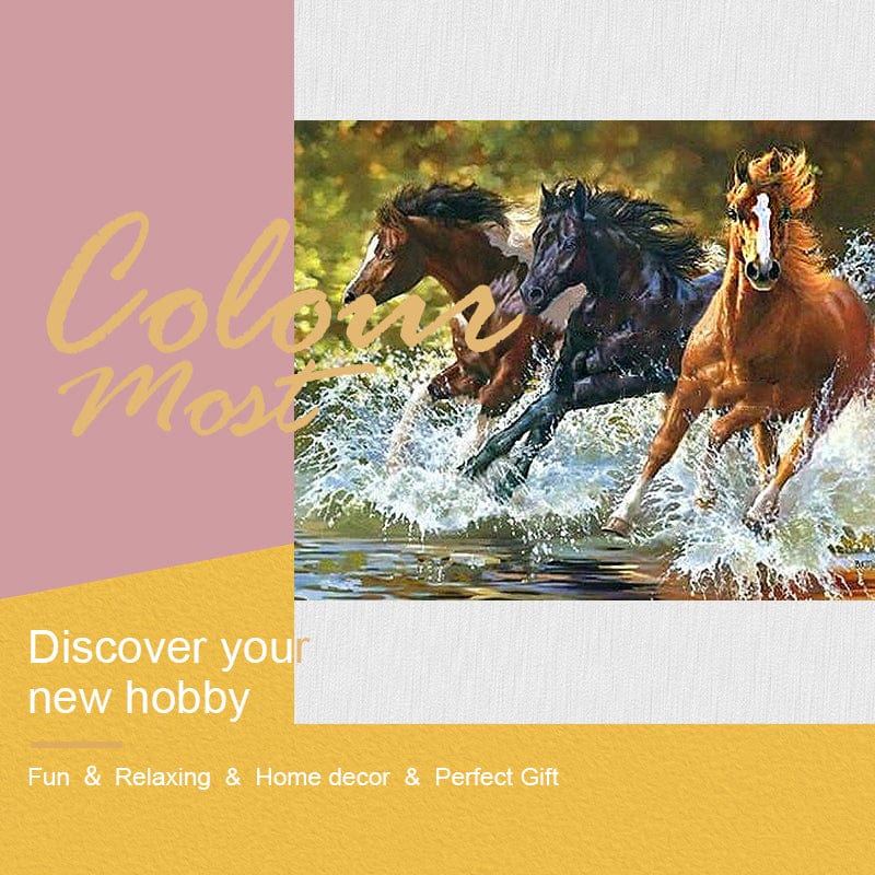 DIY Painting By Numbers - Running Horse (16"x20" / 40x50cm)
