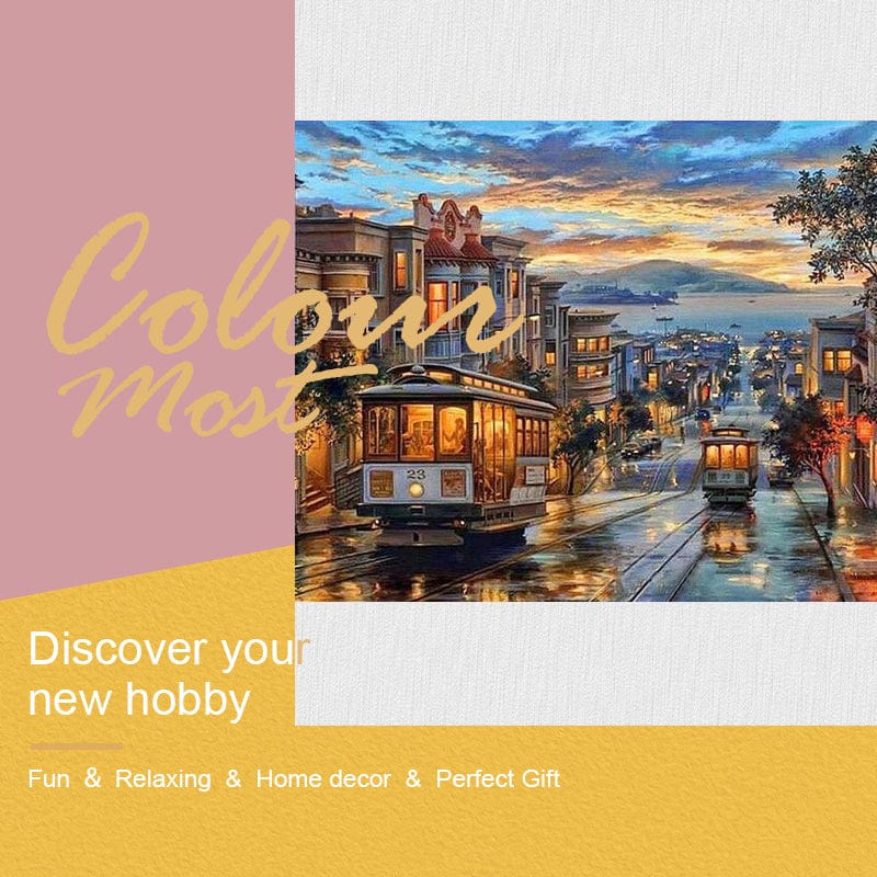 DIY Painting By Numbers - City Night Bus (16"x20" / 40x50cm)