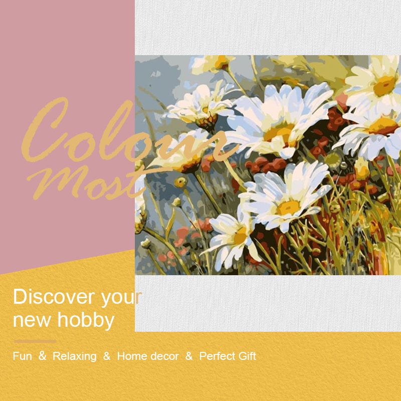 DIY Painting By Numbers - White Flowers (16"x20" / 40x50cm)