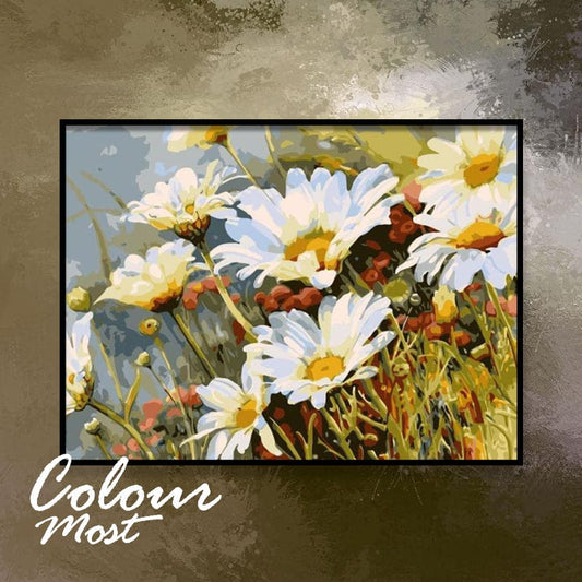 DIY Painting By Numbers - White Flowers (16"x20" / 40x50cm)